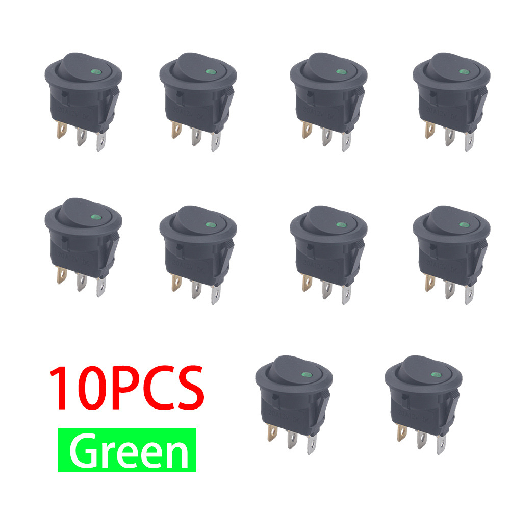 12V蓝色猫眼翘板开关 LED汽车改装电源开关KCD2全圆猫眼船型开关