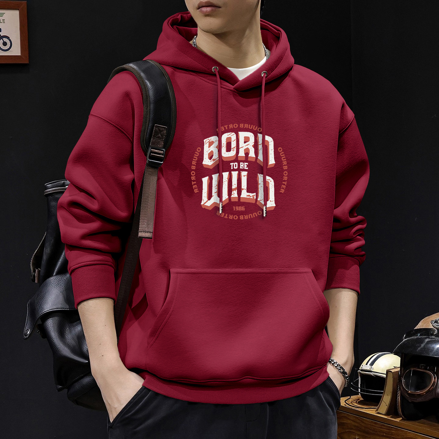 Rojo vino chaqueta con capuz regular - 2153