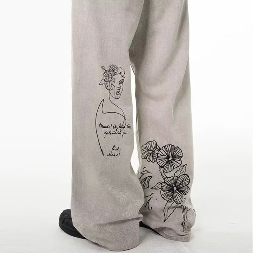 Hollywood-style unisex summer 2024 new personalized letter denim jeans hip-hop INS trendy high street fashion cool long pants