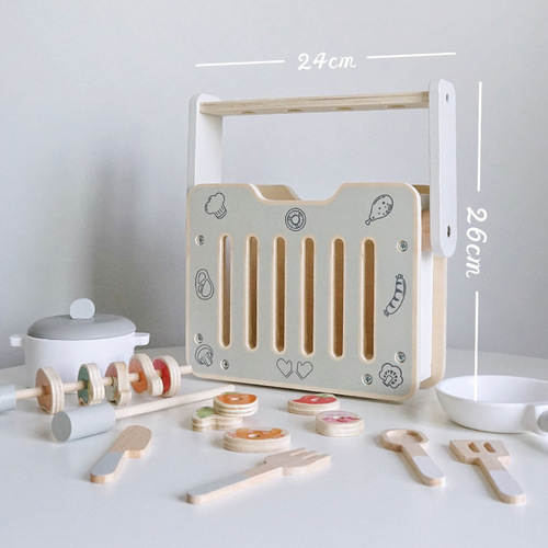 Children's wooden portable mini kitchen play house gas stove toy children's cooking and cooking set simulation tableware