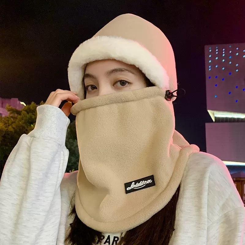冬季帽子女骑行围脖一体口罩护耳加厚保暖毛绒骑车防风防寒套头帽|undefined
