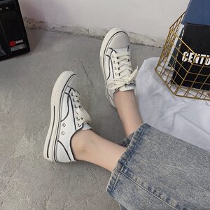 学生网红帆布鞋女2021年春夏季新款韩版ins潮厚底系带休闲单鞋女