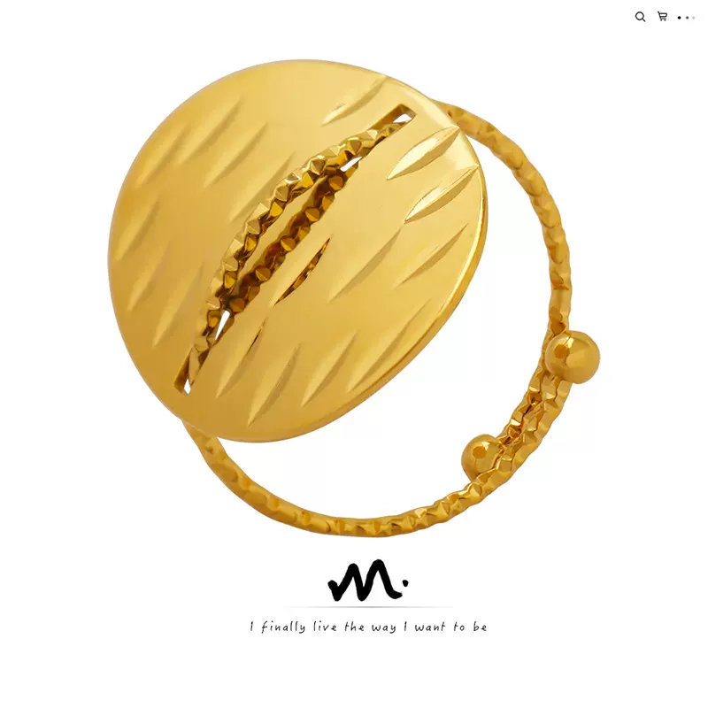 韩版复古几何型钛钢独特设计椭圆开口可调节戒指中性风个性饰品女