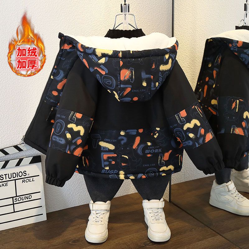 男童派克服加绒外套秋冬季2025新款棉服儿童女童宝宝加厚冲锋衣潮