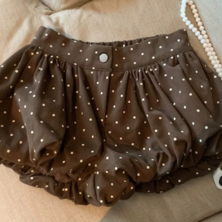 2026 New Style White Floral Polka Dot Shorts for Women, Summer Trendy Bubble-Style Short Puffy Skirt Pants 2026 New Style White Floral Polka Dot Shorts for Women, Summer Trendy Bubble-Style Short Puffy Skirt Pants