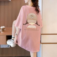 100%纯棉大码短袖t恤女新款夏季休闲宽松白色体恤半袖中长款上衣