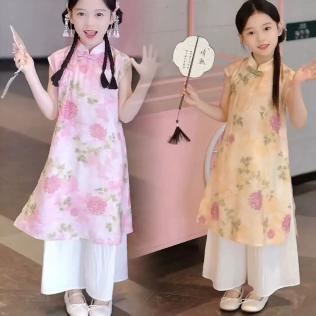 Детский летний костюм в стиле Хань для девочек 2025 года, в древнем стиле, летний стиль, новый китайский стиль, шиньон.