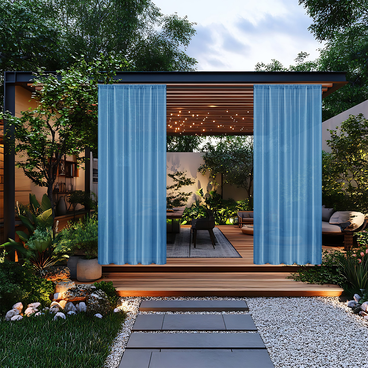 Nuevo estilo transfronterizo de una sola cadena de malla de ventana a prueba de agua Terylon, puesto al aire libre, cortina a prueba de lluvia, emisión en stock de TEMU