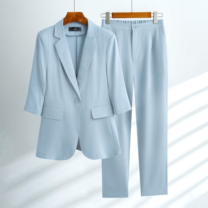 薄いスーツスーツ女性の夏 2025 カジュアル気質ファッションプロフェッショナル作業服小人七分袖スーツ|undefined