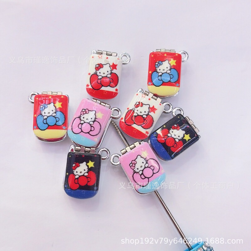 Cute Kitty Cat Flip Phone Pendant with Print, DIY Phone Chain, Key Chain, Bag Charm, Accessory Cute Kitty Cat Flip Phone Pendant with Print, DIY Phone Chain, Key Chain, Bag Charm, Accessory