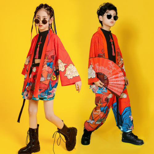 Children's hanfu rapper gogo dancers singers jazz dance costumes for boys girls Oriental Chinese dragon style costumes girls catwalk outfits