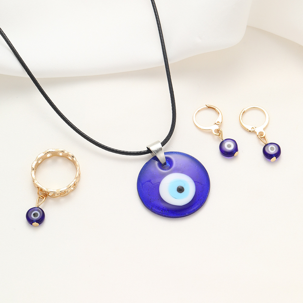 Evil Eye Jewelry Set 4-piece Necklace Earrings And Ring Suit_voghion.com