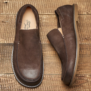 OldMoney Slip-On Loafers Spring and Summer Cowhide Men's Fashionable Square Toe All-Match Casual Retro Commuter Leather Shoes