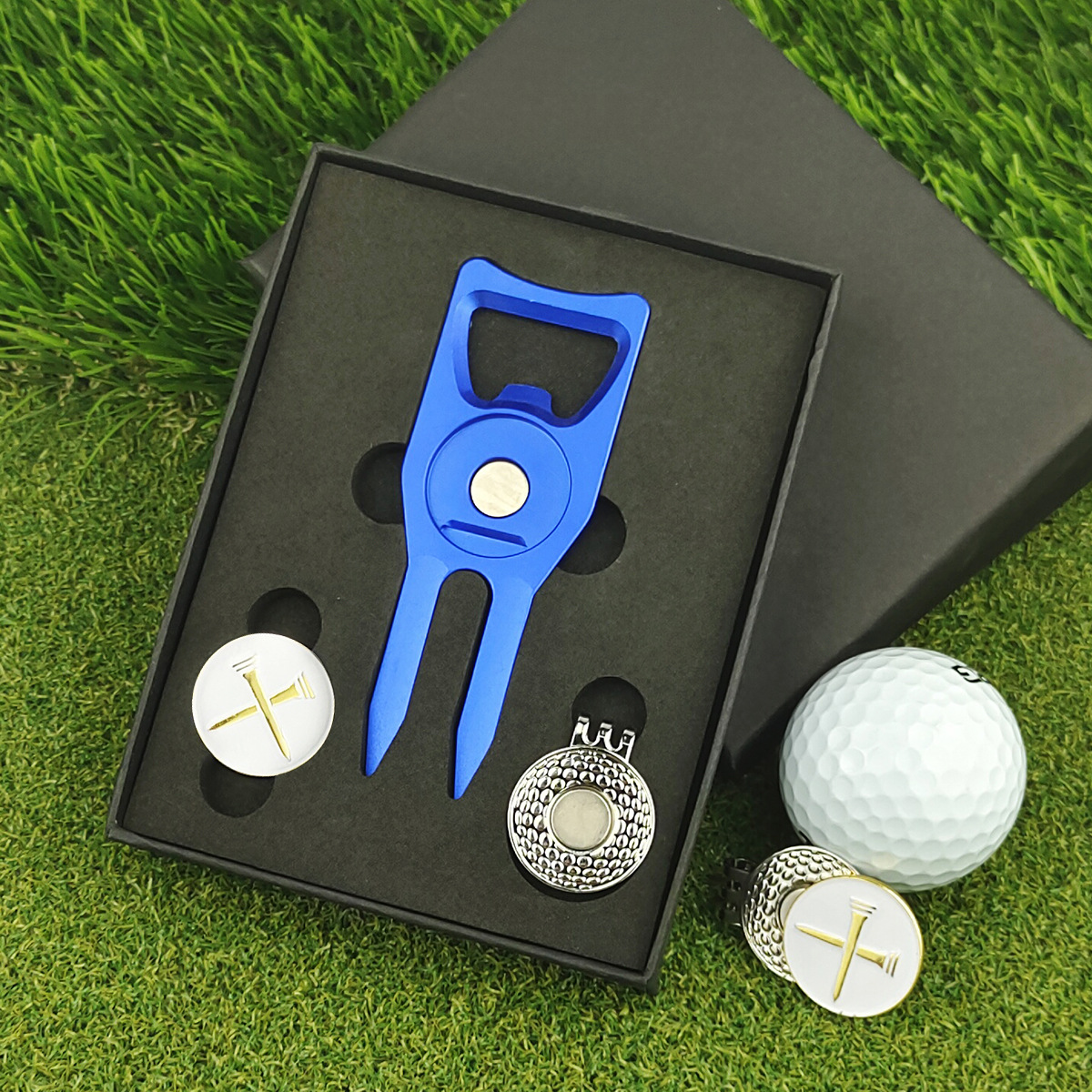 Description Picture 5 of itemNew Golf Gift Set Green Fork Aluminum Alloy CNC Anodized Ball Marker Divot Tool Repairer with Gift Box