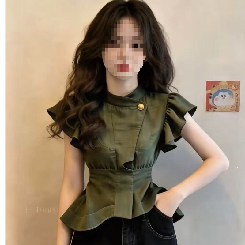 French-Style Design Buttoned Ruffle Shirt for Women, High-Waisted, Elegant, Workwear Style, Plus Size, Fashionable, Spring and Summer, Other French-Style Design Buttoned Ruffle Shirt for Women, High-Waisted, Elegant, Workwear Style, Plus Size, Fashionable, Spring and Summer, Other