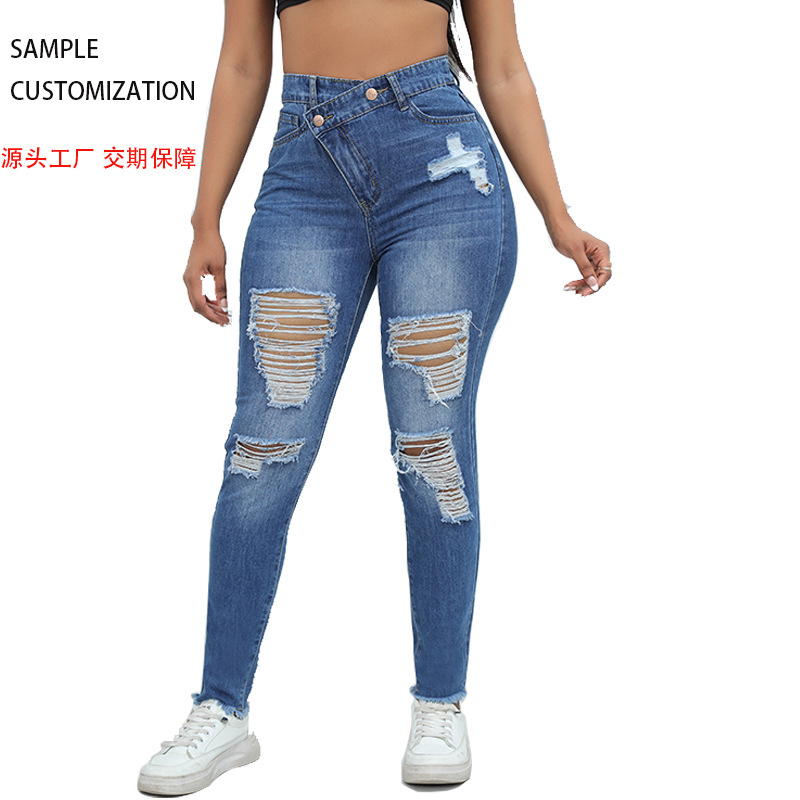 Xintang Denim Source Factory Personalización de pruebas rápidas, entrega estable, alta calidad, jeans de mujer europeos y estadounidenses al por mayor