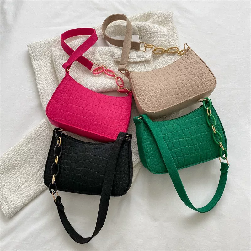 One-Shoulder Underarm Bag, Small Croc-Effect Purse with Chain Detail, 2023 Collection