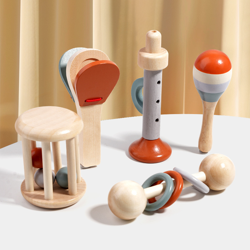 Madera Monthi bebés educación temprana tranquilizar campana de la cama Orf campana de la mano bebé agarrar campana campana instrumento musical juguete