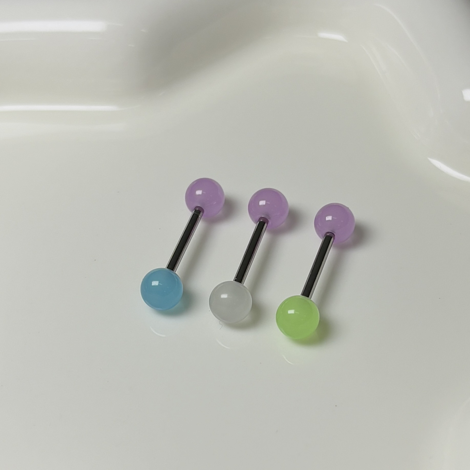 Luminous Double Color Acrylic Tongue Barbell Stainless Steel External Thread Tongue Piercing Jewelry for Women Men detail image 7