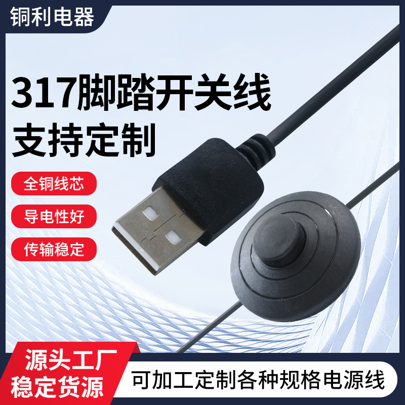 欧规全铜线芯317脚踏开关插头线落地灯开关线中途开关USB电源线