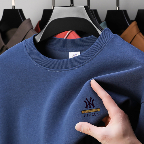 380g heavy-duty pure cotton men's hoodie autumn new round neck youth Korean style long-sleeved t-shirt men's base shirt