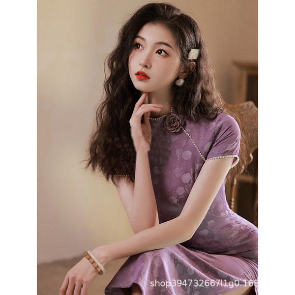 Purple summer retro cheongsam