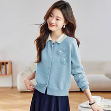 羊绒毛衣女2025新款针织开衫小香风花朵宽松长袖衬衫加厚外套上衣