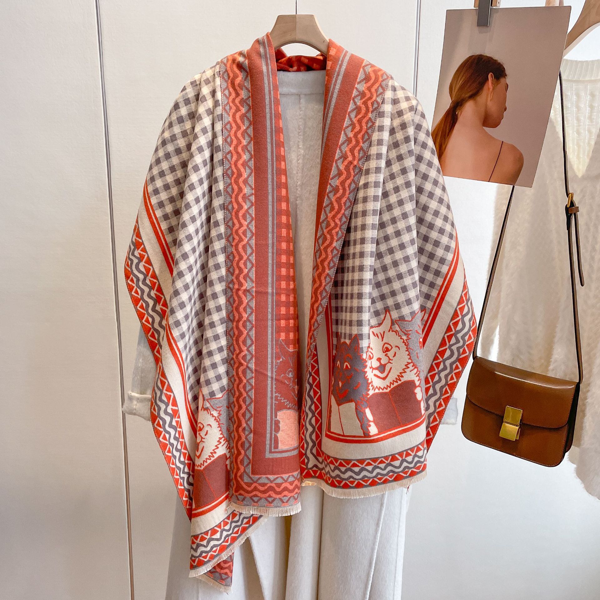 2023 nuevo estilo coreano versátil bufanda engrosada chal otoño e invierno cálido cachemir-como plaid gatito impreso bufanda para mujeres
