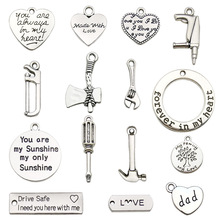 15款藏银英文字母爱心合金圆形父亲节diy手工串珠饰品挂件项链牌