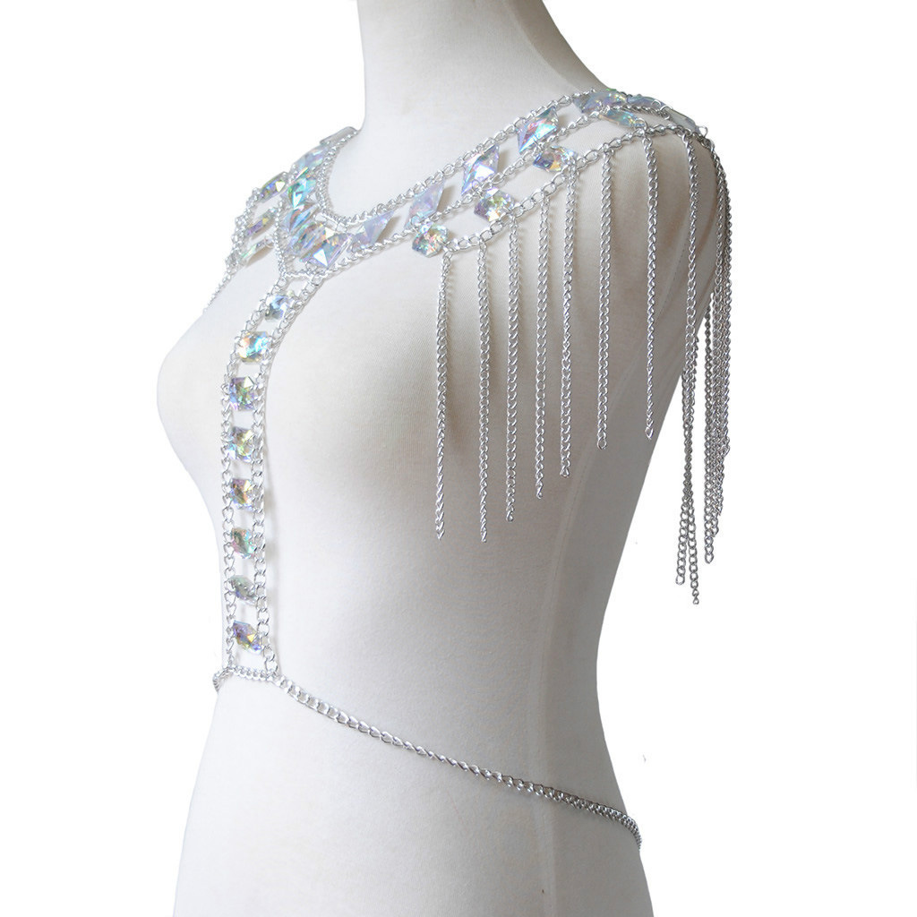 Conjunto de cadena corporal y de cintura con gemas, estilo europeo y americano, nuevo, sexy, con doble cadena de hombro, para discoteca, playa y orilla del mar.