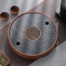2024新款圆形功夫茶干泡台储水式家用小茶台茶新品乌金石茶盘小型