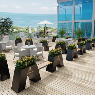 Outdoor Flower Box Combination Sales Department Large Partition Flower Rack Cafe Seat Flower Groove Square Sitting Stool Iron Flower Blossom