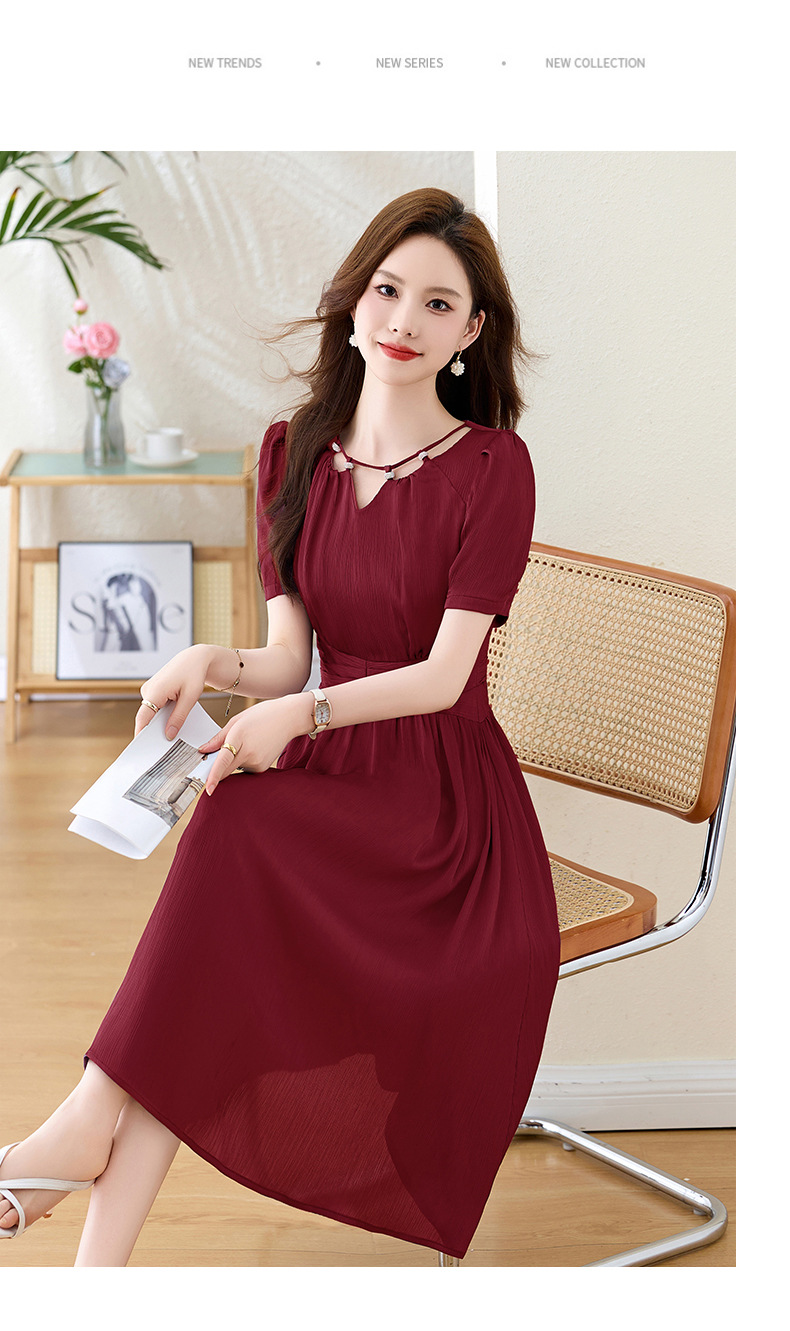 Váy midi mùa hè thời trang sang trọng, thiết kế thon eo, dáng dài vừa phải JX3320 — Màu đỏ rượu, Màu tím chi tiết 22