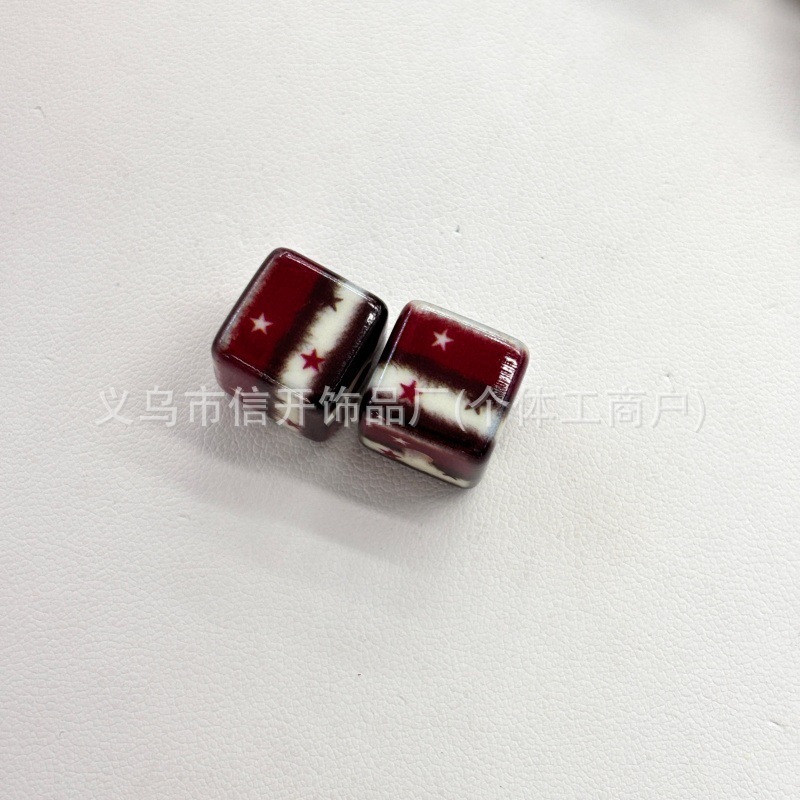 通孔亚克力毛绒星星印花方块串珠笔配件手机钥匙包链diy手工材料|undefined