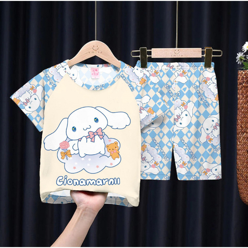 Cross-border wholesale children's pajamas, men's summer, medium and large children's short-sleeved shorts, home clothes, cartoon KPOP girls' group children