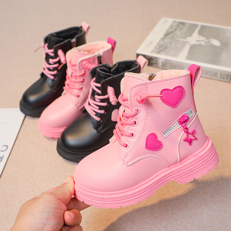 Girls' Martin 2024 autumn and winter new short British style, big children's leather single boots, girls' cotton boots_voghion.com