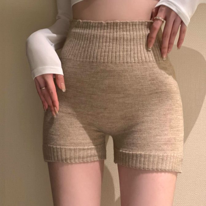 2026 Winter New Korean Style Anti-Exposure Versatile Safety Shorts Warm Knitted High-Waisted Leggings Women's Clothing