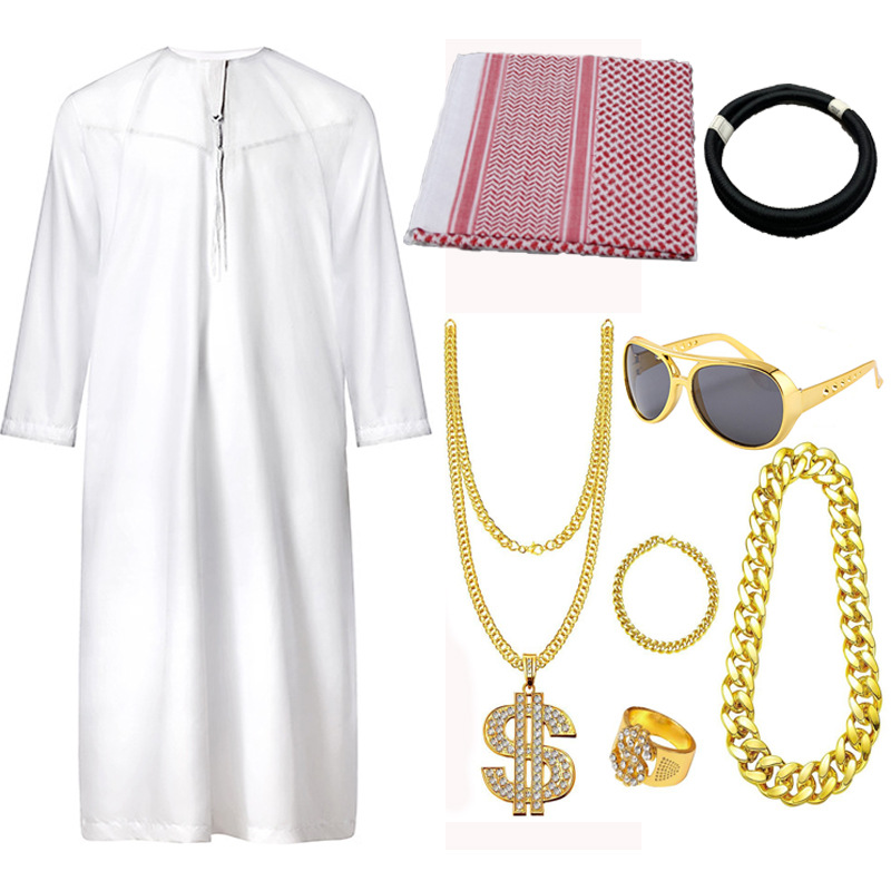 Chief's Costume Includes a Headscarf, Ring, Necklace, Party Sun, and Role-Playing Elements