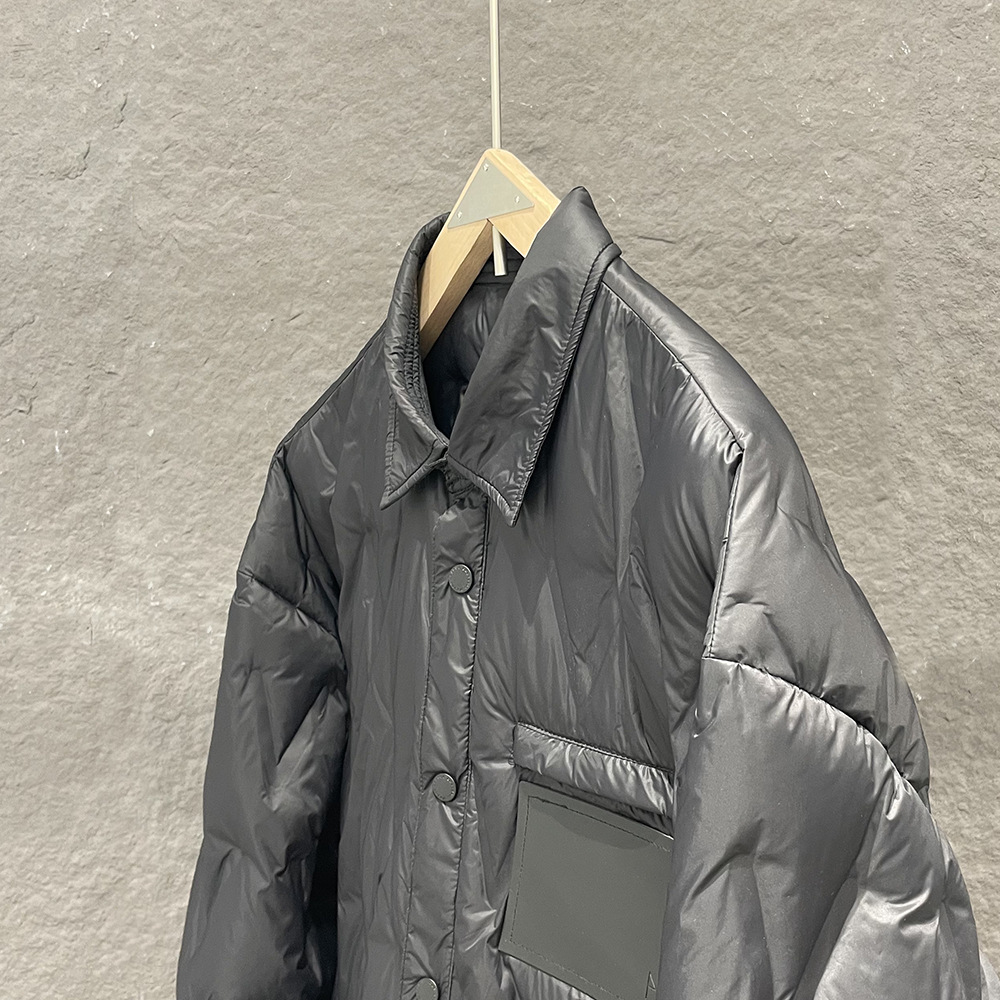 Men's Clothing New Early Winter Small Lapel V Neck Shirt Coat Jacket Leather Label Pure Black Thin Direct Charging Coat Jacket_voghion.com