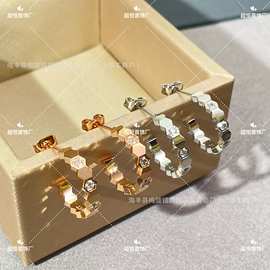 跨境欧美高版本尚美镶钻耳圈18k玫瑰金Cnc蜂巢耳环直播代发