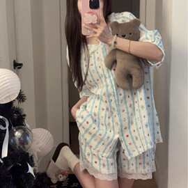 夏季短袖双裤袋婴儿棉睡衣家居服套装