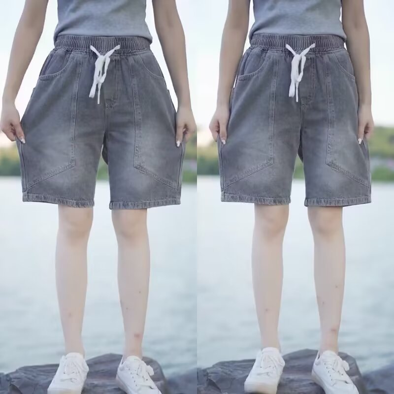 Ropa de trabajo pantalones cortos de mezclilla pantalones casuales de alta gama sueltos de verano para hombres pantalones de cinco puntos guapos de marca de moda retro lavados