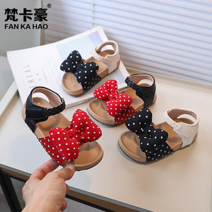 Fanca Hao Children's Shoes 2025 Summer New Girls Fashion Bow Polka Dot Princess Shoes Children's Cork Sandals
