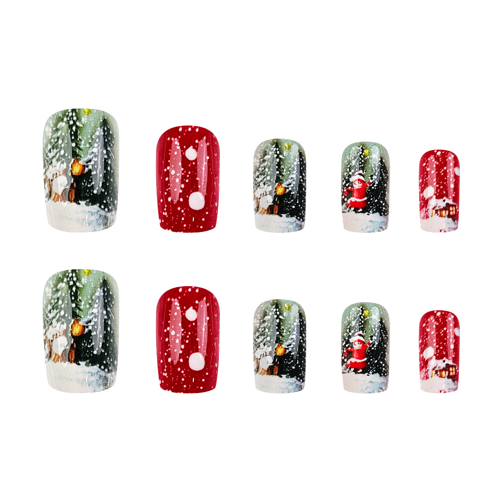 Navidad temática nieve larga manicure, cabaña de nieve transfronteriza, 24 piezas de parche de uñas terminado image 5