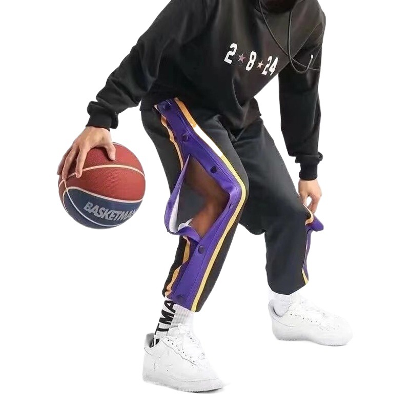 European and American breasted pants men's full open loose trend wide leg side buttons casual toe basketball training sports pants