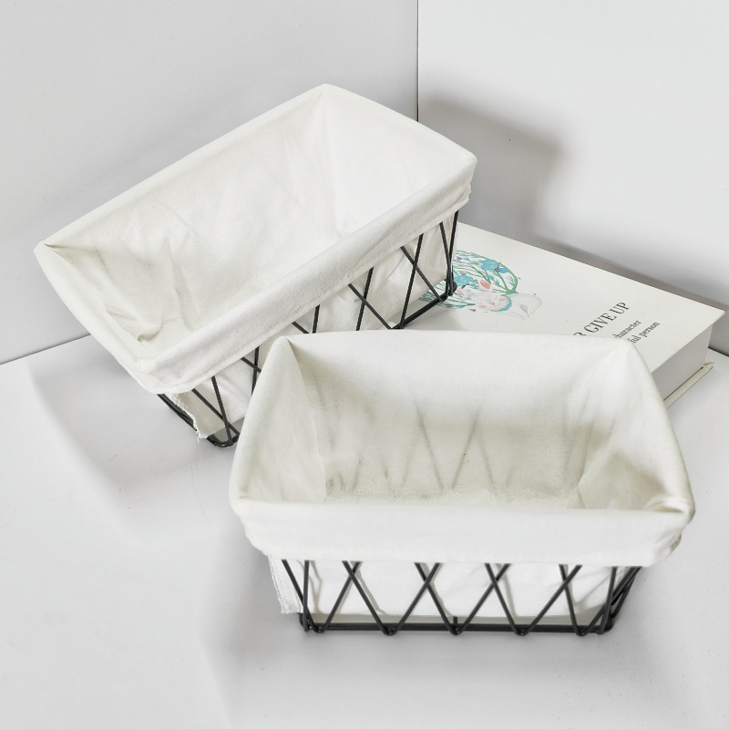 Household daily storage box fabric remote control basket bedside table ornaments desktop iron cosmetics storage basket
