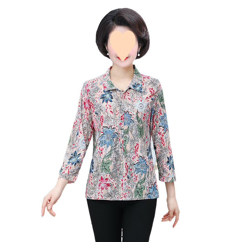 老年人夏装女60岁7080奶奶春秋款翻领冰丝衬衫中老年妈妈衬衣新款|undefined
