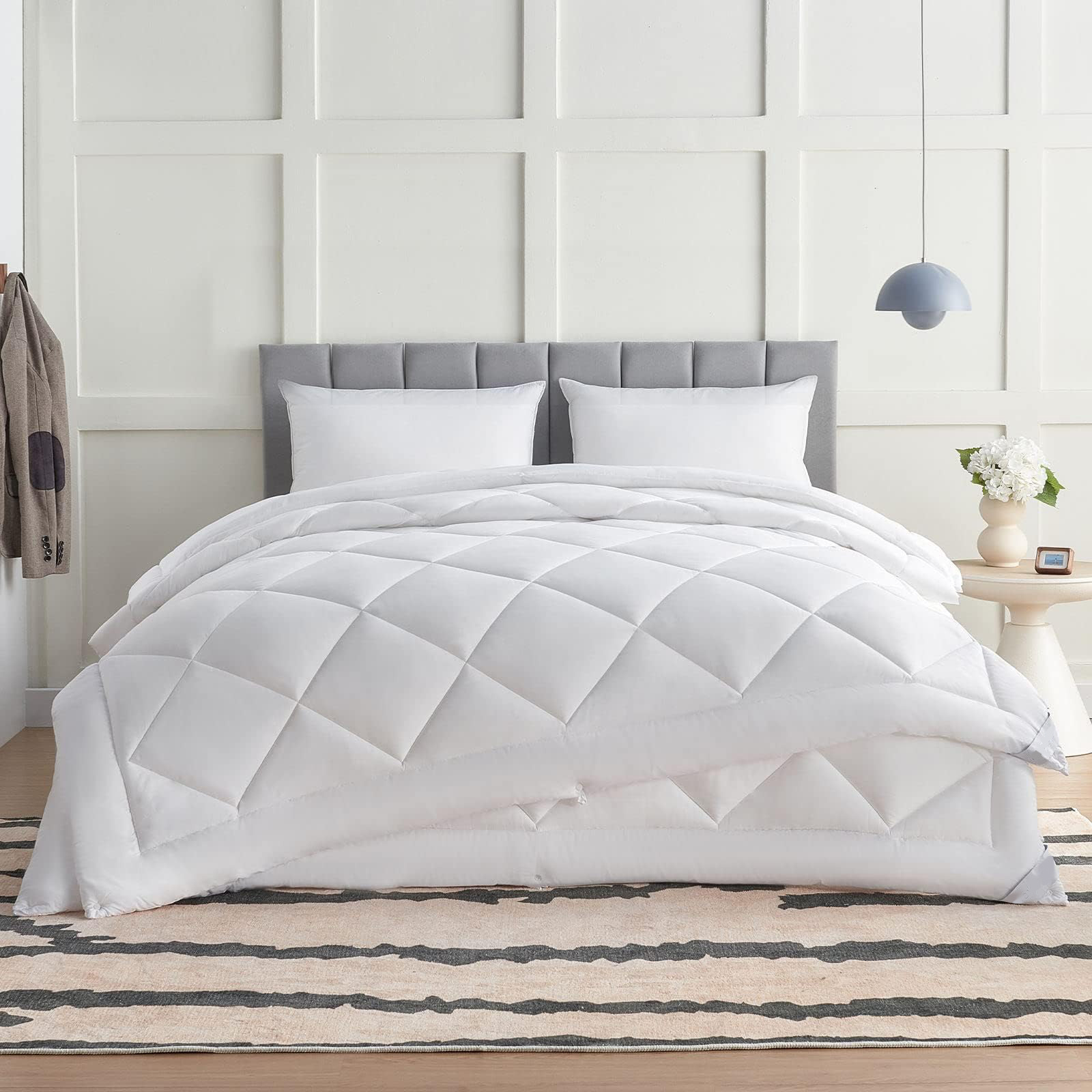 Juego de cama de 5 piezas con edredón con núcleo de edredón, núcleo de almohada, color puro hipoalergénico, cuadrícula, colcha extragrande transfronteriza