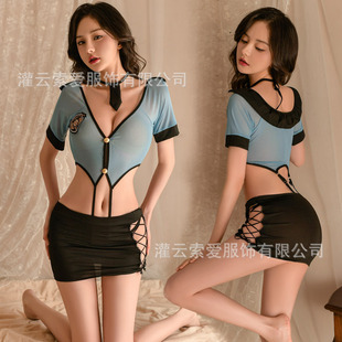 Sexy lingerie instructor uniform seductive bed passion sexy hot hollow pajamas one-piece hip skirt female 9720