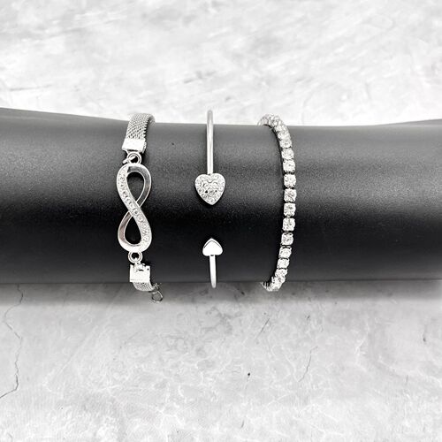 Cross-border new style women's love open bracelet creative design retro simple lucky 8-character bracelet set with diamonds three-piece set